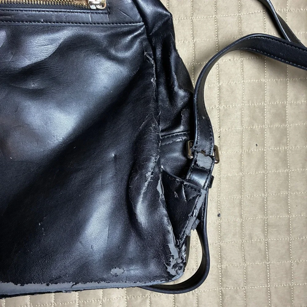 Love‎ Moschino Black Faux Leather Backpack Jeweled Patches Red Logo AS IS Repair